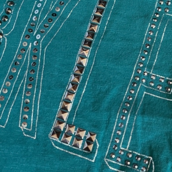 🌺 Lane Bryant Teal Studded Sparkle Graphic Hooded Long Sleeve Tee Size 14/16 - Picture 3 of 11